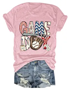 Freizeitmode Damen rosa Game Day Baseball Kurzarm Rundhalsausschnitt T-Shirt