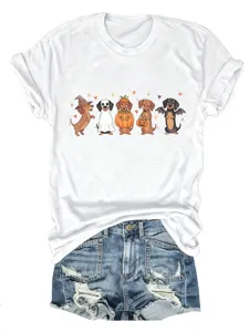Donne simpatico Halloween bassotto grafico manica corta casual bianco cotone t-shirt top