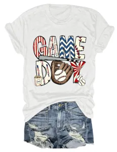 Freizeit Damen Game Day Baseball Druck Kurzarm Rundhals T-Shirt Sommer Oberteile