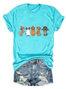 Maglietta manica corta Halloween Bassotto donna top grafico carino casual vestiti