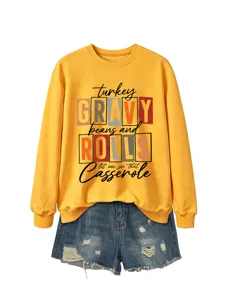Sweat-shirt à col rond et manches longues imprimé lettres pour femme avec short.