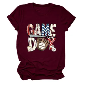 Modische lässige Damen Game Day Baseball Motiv Rundhalsausschnitt Kurzarm T-Shirt.