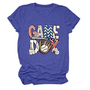 Damen Game Day Baseball Kurzarm T-Shirt Freizeit Rundhals Grafik Top Blau Bekleidung