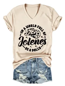 T-shirt femme décontracté à col V et manches courtes avec imprimé, haut d'été stylé.