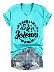 T-shirt décontracté pour femme à col en V, manches courtes et imprimé graphique amusant.
