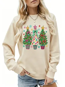 Damen Weihnachten Tannenbaum Sweatshirt Lässig Langarm Feiertag Pullover Winter Tops.