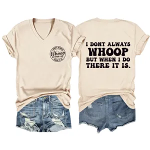 Casual V-neck short sleeve t-shirt with funny letter print for women daily wear.