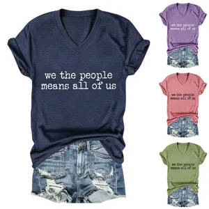 Donna Casual Scollo V Maniche Corte T-Shirt Stampa Estate Top Base con Pantaloncini Denim