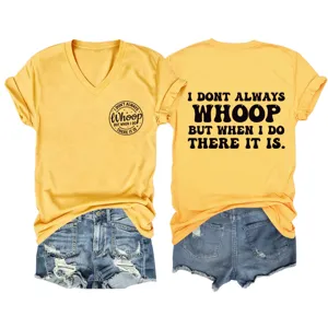 Women Casual V-Neck Short Sleeve T-Shirt Funny Letter Print Top Matching Denim Shorts