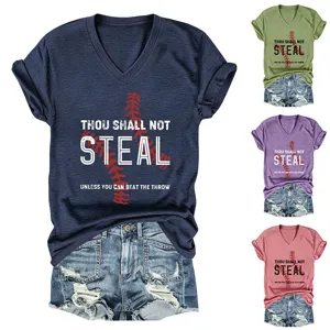 Γυναικείο T-shirt με λαιμόκοψη V κοντό μανίκι casual baseball τοπ σε διάφορα χρώματα.