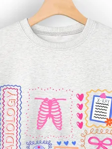 Casual grey long sleeve sweatshirt featuring cute radiology themed graphic print for women.