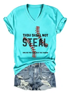 Γυναικείο T-Shirt V Μανίκι Κοντό Γραφικό Béisbol Καλοκαιρινό Casual Τοπ με Σορτς