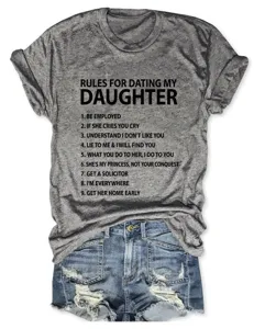 Lässiges graues Kurzarm T-Shirt mit lustigem Buchstabendruck, bequemes Rundhals-Top für Damen.