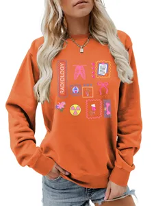 Women's orange radiology long sleeve sweatshirt, casual cute x-ray medical graphic pullover top.