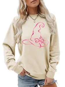 Donna nastro rosa cappello strega girocollo felpa manica lunga top casual quotidiano.