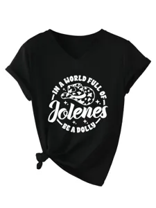 T-shirt femme décolleté en V à manches courtes avec bel imprimé graphique et nœud.