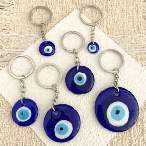 Turkish Evil Eye Glass Keychain Ring Blue Evil Eye Charm Bag Pendant Accessories Set