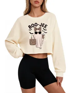 Damen Mode Kurz Sweatshirt Boo Jee Leo Geist Fledermaus Langarm Lässiger Pullover Top