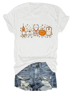 Women's funny medical Halloween cute cartoon print short sleeve crewneck t-shirt casual top
