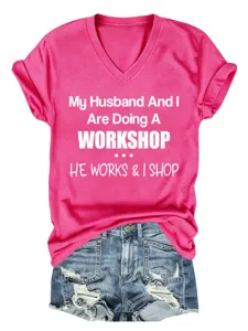 Femme t-shirt décontracté à col en V manches courtes imprimé slogan avec short en jean.