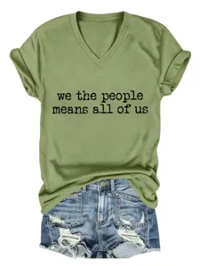 Donna Scollo V Maniche Corte Verde Oliva T-Shirt Casual Stampato Top con Shorts Denim