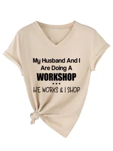 Vue détaillée du t-shirt femme décontracté à col V et manches courtes avec ourlet noué.