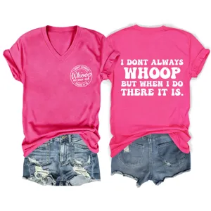 Casual women's V-neck short sleeve t-shirt with fun letter print, comfortable everyday wear.