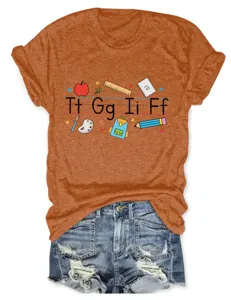 Women cute teacher school themed graphic short sleeve t-shirt casual orange tee top