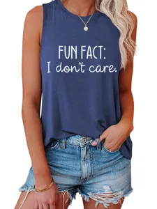 Camiseta sin mangas casual para mujer con estampado de letras divertido, elegante top de verano.