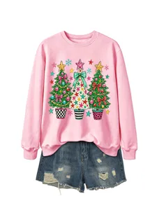 Weihnachtsbaum Grafik Detail auf rosa Damen Sweatshirt Nahaufnahme Design festlich