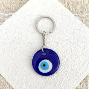 Evil eye glass keychain Turkish blue eye bag charm metal ring pendant jewelry accessory