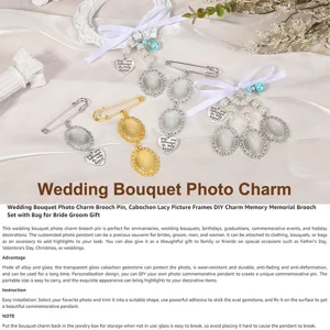 Wedding bouquet photo charm brooch pin set DIY memory memorial jewelry gift with picture frames.