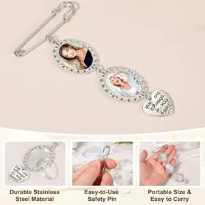 DIY photo brooch pin stainless steel memory locket double frame pendant memorial gift detail view