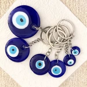 Turkish Evil Eye Glass Keychain Blue Evil Eye Bag Pendant Charm Metal Key Ring Fashion Jewelry Gift