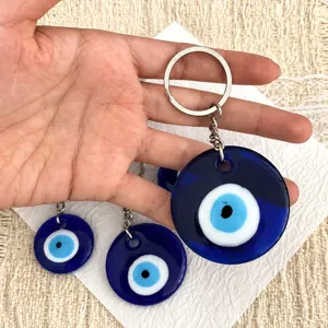Blue evil eye glass keychain turkish lucky amulet bag charm metal keyring accessory pendant
