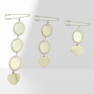 European vintage lace oval brooch pins with heart pendants, DIY stainless steel jewelry bases.