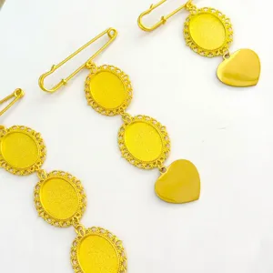 European vintage lace oval safety pin brooch stainless steel heart metal pendant DIY