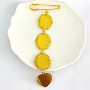 European retro lace oval bezel pin brooch blank stainless steel heart pendant DIY jewelry base
