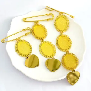 Stainless steel retro lace oval brooch blank with heart pendant for DIY jewelry making detail view