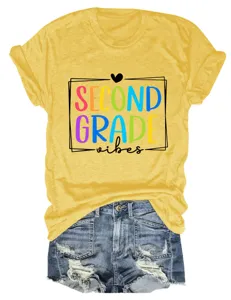 Maglietta donna manica corta second grade vibes top casual scollo rotondo giallo