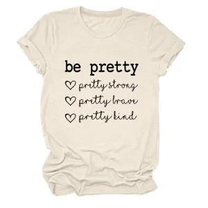 Casual dames t-shirt met ronde hals en korte mouwen met inspirerende letterprint voor dagelijks gebruik.