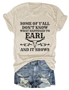 Casual women's short sleeve graphic t-shirt with funny letter print and cool bull skull design.