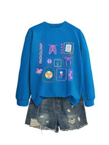 Women's blue long sleeve crewneck sweatshirt featuring a cool radiology x-ray graphic print.