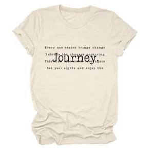 T-shirt décontracté pour femme à manches courtes et col rond avec imprimé textuel.