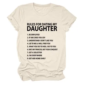 Lässiges beige Damen Kurzarm T-Shirt mit witzigem Buchstaben-Print vorne Alltagsbekleidung