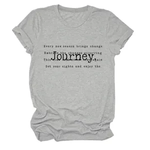 T-shirt femme gris manches courtes avec impression de texte top casual estival