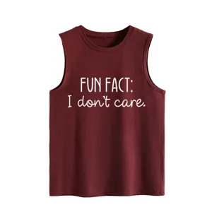 Camiseta sin mangas burdeos para mujer corte casual con divertido estampado de letras.