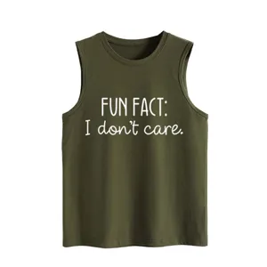 Camiseta sin mangas casual para mujer verde militar con estampado de letras divertidas.