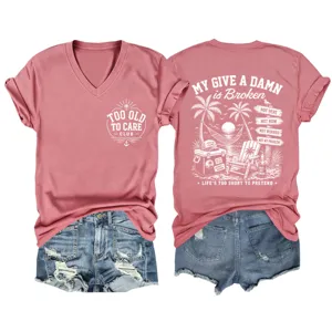 Maglietta donna casual scollo a V manica corta con stampa grafica simpatica top estivo