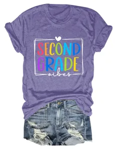 Maglietta a maniche corte viola da donna con stampa grafica divertente second grade vibes.